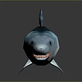 Blue and White Striped Shark 3D Model on Dark Background with Reflection
