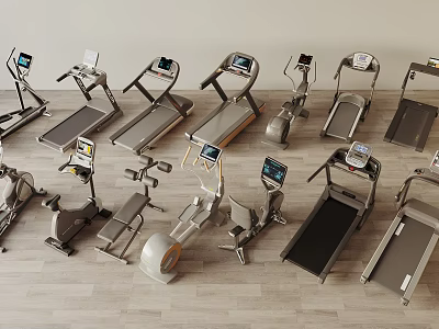 Various Types of Modern Multifunctional Fitness Equipment with Digital Monitors for Gym 3d model