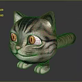 Cartoon Cat 3D Character Model With Yellow Eyes Striped Fur And Pink Nose