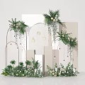 Window Display Decoration Featuring Green Plants Hanging Flowers Arch Structures And Warm Lights 3d model