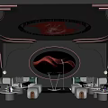 Stylish KTV Interior With Red Neon Lights Circular Decor And Comfortable Sofa Seats