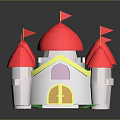Fairy Tale Paper Craft Castle With Red Domes Yellow Flags White Walls And Green Base