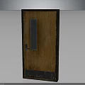 Traditional Wooden Door With Vertical Glass Panel Metal Base Trim And Sturdy Handle