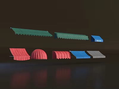 Various Colored Outdoor Awnings in Different Styles and Shapes for Exterior Use 3d model