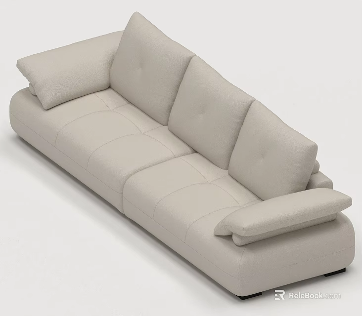 Modern Beige Three Seater Sofa With Cushioned Back And Tufted Design 3d model