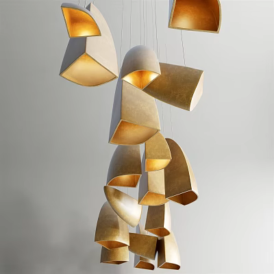 Stylish Modern Geometric Chandelier With Multiple Metallic Gold Shades Hanging Design 3d model