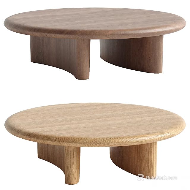 Round Wooden Coffee Tables With Curved Legs In Light And Dark Tones 3d model 
