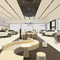 Spacious Car Showroom Interior Featuring FORTHING Reception Desk And Circular Moon Light Decor 3d model