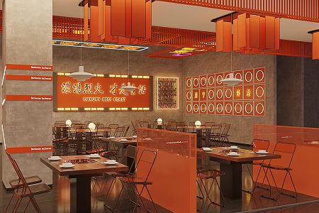 Industrial Style Hot Pot Shop Barbecue Shop Fast Food Shop Tea Restaurant Stainless Steel Dining Table and Chair Combination Chandelier Hot Pot Shop Wall Decoration Neon Tableware 3d model