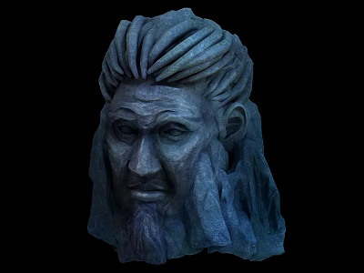 Ancient Stone Sculpture Of Bearded Man With Curly Hair And Detailed Facial Features 3d model
