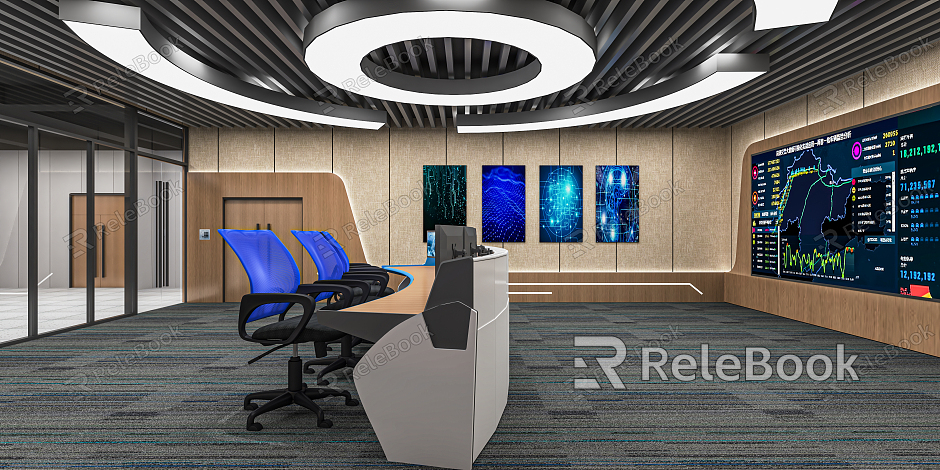 modern monitoring room command control hall monitoring hall dispatching command center office desk and chair model