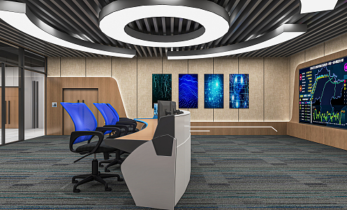 modern monitoring room command control hall monitoring hall dispatching command center office desk and chair 3d model