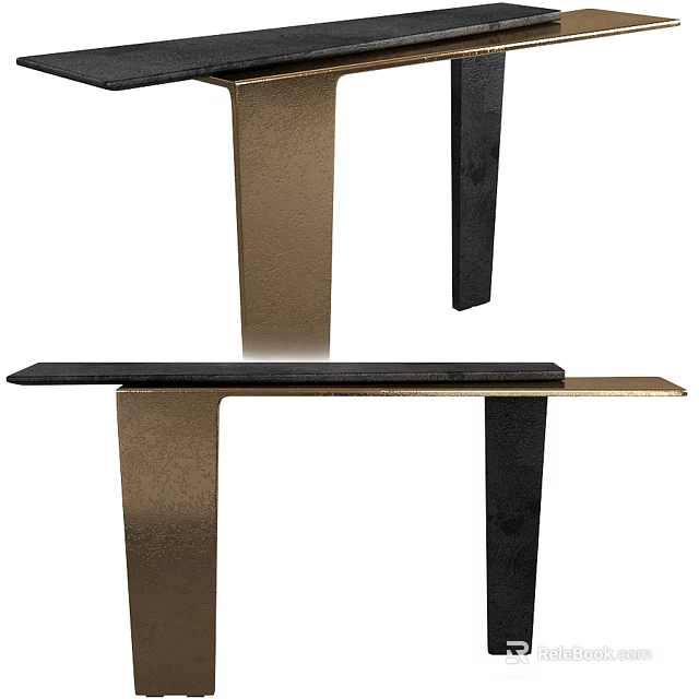 Modern Console Table Design With Black Surface And Gold Metal Frame 3d model 