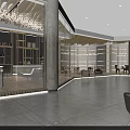 Modern Hotel Lobby Interior With Reception Desk Bookshelves Comfortable Chairs And Decorative Chandeliers