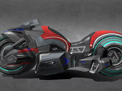 Futuristic Red And Black Motorcycle With Sleek Body And Illuminated Green Rims 3d model