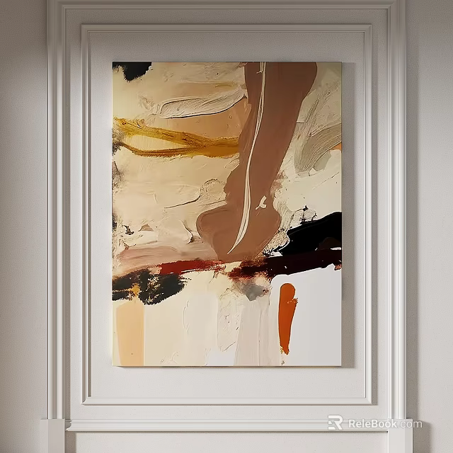Modern Abstract Painting With Brown Beige Black Orange Tones And Thick Brushstrokes Interior Decor 3d model 