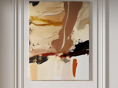 Modern Abstract Painting With Brown Beige Black Orange Tones And Thick Brushstrokes Interior Decor 3d model