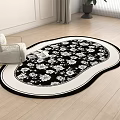Elegant Oval Shaped Carpet With Black White Floral Pattern For Home Decor