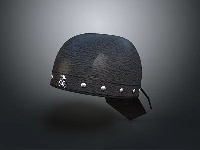 Black Leather Helmet with Skull Logo and Silver Rivets for Motorcycle Riding 3d model