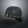 Black Leather Helmet with Skull Logo and Silver Rivets for Motorcycle Riding