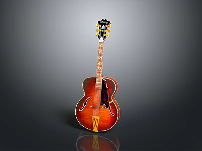 Elegant Acoustic Guitar with Glossy Brown Red Gradient Wooden Body for Daily Use 3d model