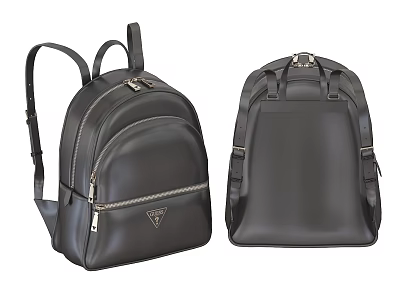 Black Leather Backpacks With Zipper Closure Adjustable Straps And Classic Design 3d model