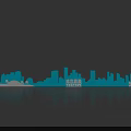 Blue City Skyline Silhouette With Clear Water Reflection And Uncut Version Design