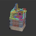 Traditional Architectural Model Featuring Stone Base Intricate Carvings And Colorful Decor