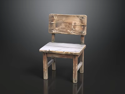 Rustic Wooden Single Chair With Plank Backrest And Weathered Seat Design 3d model