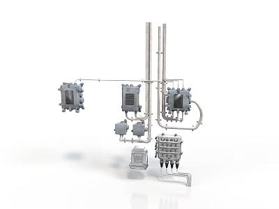 Industrial Equipment System With Metal Enclosures Pipes Control Units And Support Structures 3d model