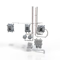 Industrial Equipment System With Metal Enclosures Pipes Control Units And Support Structures