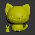 Cartoon Orange And White Cat Character With Angry Expression Green Leaf And Reflection 3d model