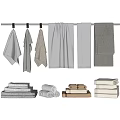 Soft Towels In Gray Beige Brown Tones Hanging And Folded On Rack 3d model