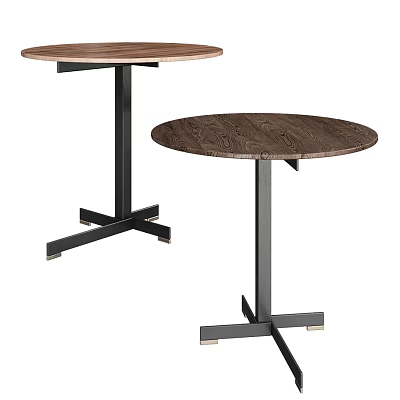 Modern Round Side Tables With Wooden Tabletop And Black Metal Cross Base 3d model