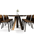 Modern Dining Table Set With Wooden Top Metal Legs And Brown Chairs
