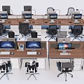 Modern Office Workspace With Multiple Desks Computers And Ergonomic Chairs 3d model