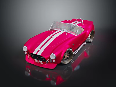 Red Vintage Convertible Sports Car Featuring White Stripes And Open Top Design 3d model