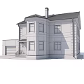 Two Story White Detached House With Black Roof Multiple Windows And Chimney