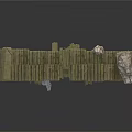 Ancient Defensive Fortification Structure With Green Stone Irregular Design And Tower Features 3d model