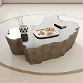 Modern Unique Irregular Coffee Table with Sleek Black Surface Bronze Base and Decorative Items 3d model