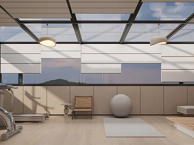 Villa Balcony Fitness Space With Skylight And Mountain View 3d model