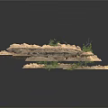 Game and Movie Character in Sandy Terrain with Rocks Branches and Green Plants