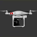 White Drone With Red Stripes Four Propellers Landing Gear And Camera 3d model