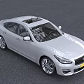 Silver Infiniti Sedan With Sleek Front Design Headlights And Grille In Outdoor Setting