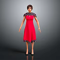Game And Movie Female Character In Red Dress With Black Trimmed Collar And Short Hair