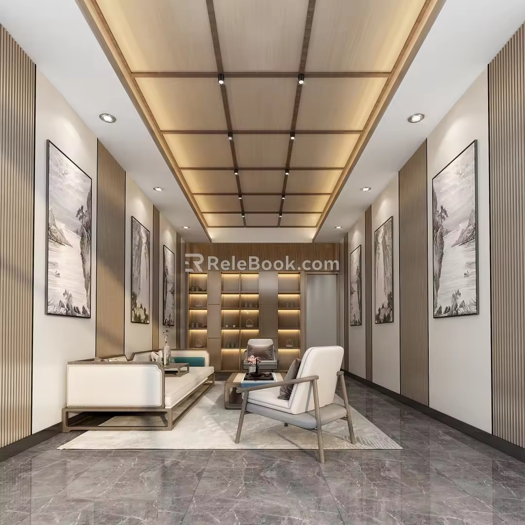 New Chinese Style Reception Lobby Sofa Combination Painting 3d model