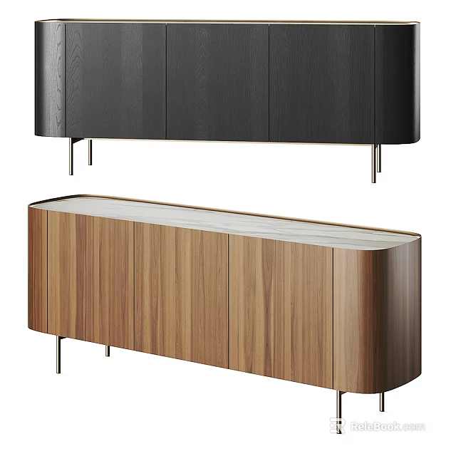 Modern Entryway And Side Cabinet With Walnut Wooden Finish And Metal Legs Design 3d model 