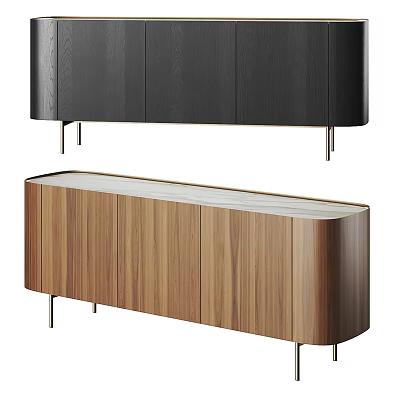 Modern Entryway And Side Cabinet With Walnut Wooden Finish And Metal Legs Design 3d model