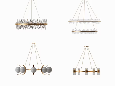 Modern Stylish Hanging Chandeliers With Metal Frames And Glass Pendants 3d model