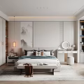 Modern Bedroom Interior With Bed Wardrobe Dressing Table And Wall Painting